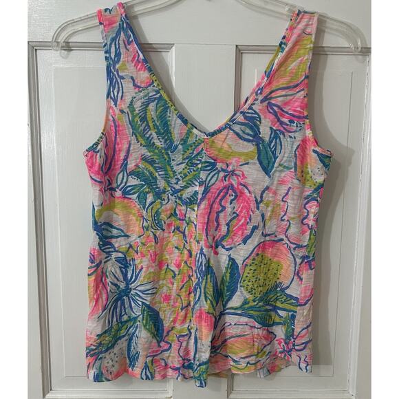 Lilly Pulitzer Fiesta Bamba V Neck Flowy Tank Top Beachy Tropical Island S - Picture 2 of 4